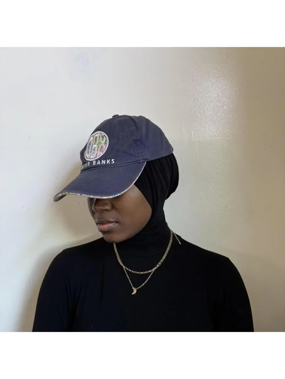 Vintage Outer Banks Navy Blue Dad Hat with‎ Turtle Seahorse Underbrim